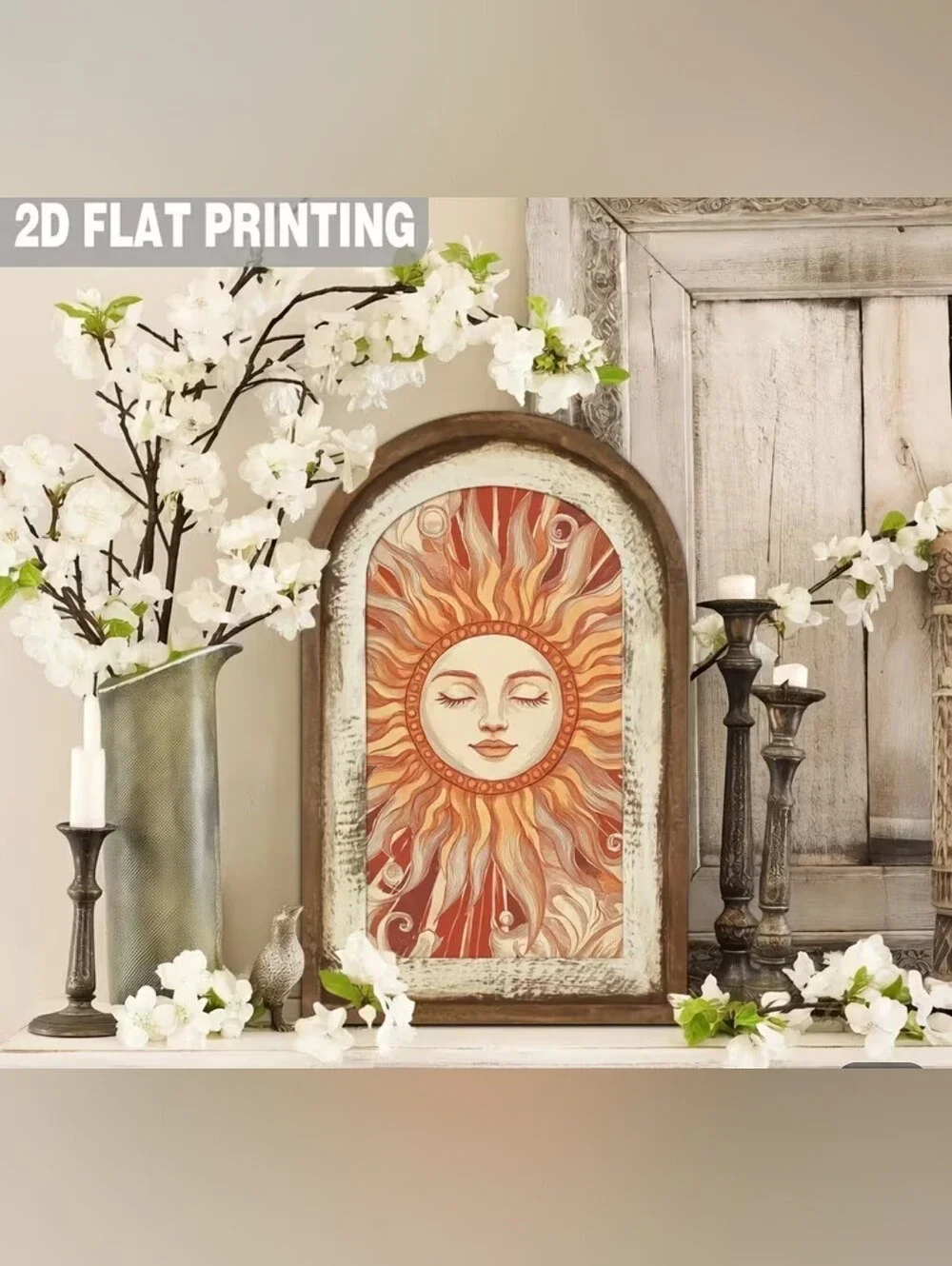 Sun Face Wall Art in Warm Orange and Cream
